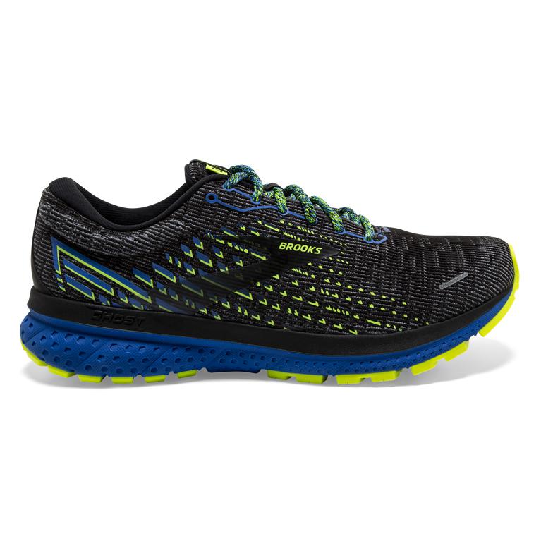 Brooks Ghost 13 Road Running Shoes - Men's - Black/Blue/GreenYellow/Nightlife (28910-YWAP)